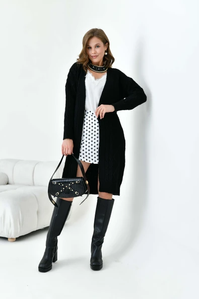 FTZ Women Kadın Saç Örgülü Hırka  Siyah 20728 - Resim 3