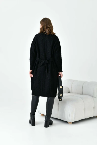 FTZ Women Kadın Saç Örgülü Hırka  Siyah 20728 - Resim 5