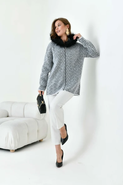 FTZ Women Kadın Kürk Detaylı Hırka  Ekru 20733 - Resim 2