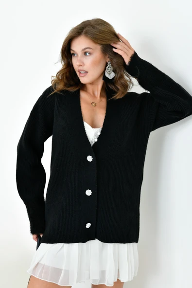 FTZ Women Kadın Kol Detaylı Hırka  Siyah 20826 ürün görseli 1