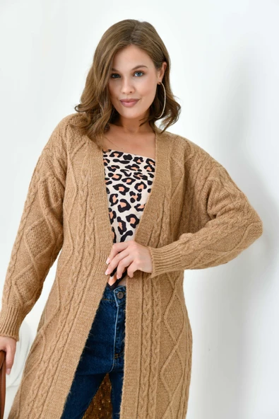 FTZ Women Kadın Saç Örgülü Hırka  Camel 20728 - 5