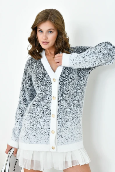 FTZ Women Kadın Geçişli Hırka  Ekru 20941 - Resim 6