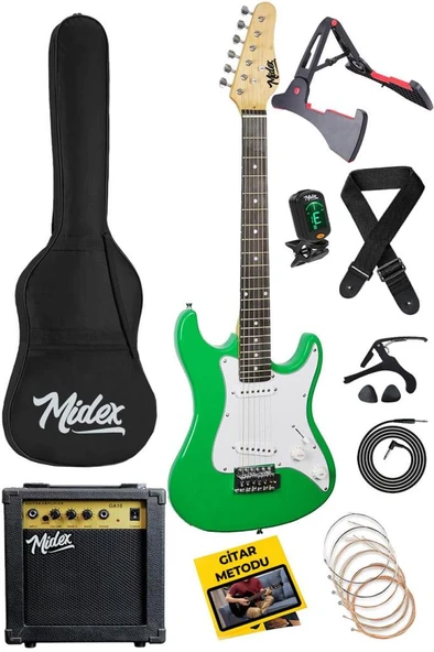 Midex CEG-36GR 8-12 Yaş Çocuklar İçin Amfili Full 3/4 36 İnç Elektro Gitar Seti Yeşil ürün görseli 1