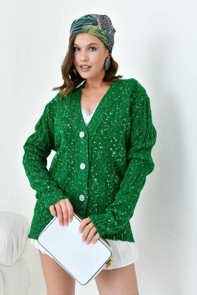 FTZ Women Kadın Sim Detaylı Hırka  Yeşil 20589 - Resim 2