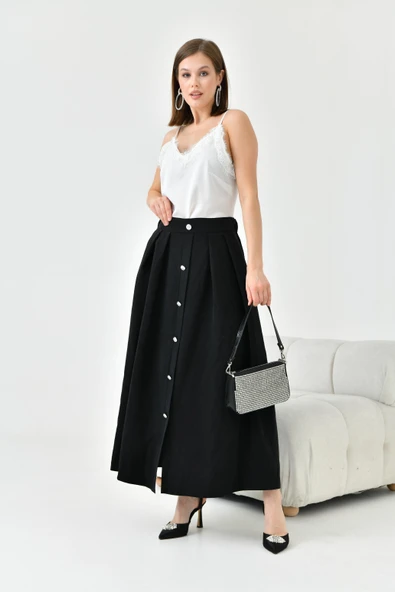 FTZ Women Kadın Düğmeli Etek  Siyah 30819 - Resim 4