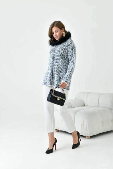 FTZ Women Kadın Kürk Detaylı Hırka  Ekru 20733 - Resim 6