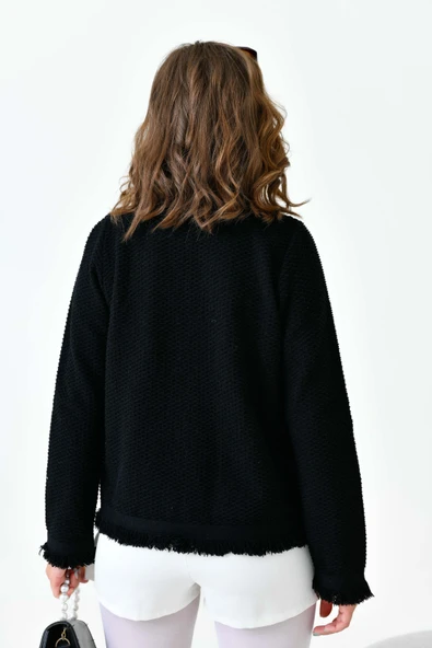 FTZ Women Kadın Sacak Detaylı Hırka  Siyah 20795 - Resim 7