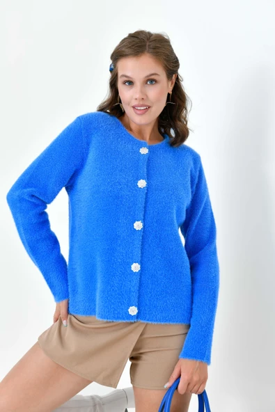 FTZ Women Kadın Düğme Detaylı Hırka  Mavi 20788 - Resim 4