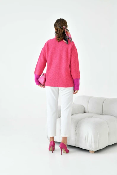 FTZ Women Kadın Kol Detaylı Hırka  Fuşya 20826 - Resim 7