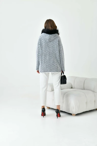 FTZ Women Kadın Kürk Detaylı Hırka  Ekru 20733 - Resim 7