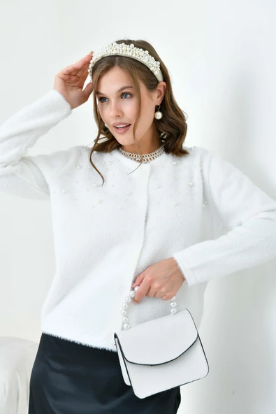 FTZ Women Kadın İnci Detaylı Hırka  Ekru 20748 - Resim 2