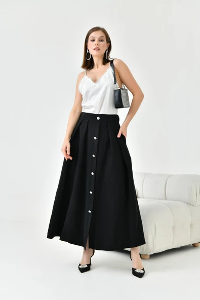 FTZ Women Kadın Düğmeli Etek  Siyah 30819 - Resim 2