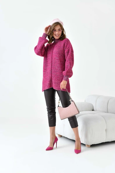 FTZ Women Kadın Degrade Fermuarlı Hırka  Fuşya 20871 - Resim 2