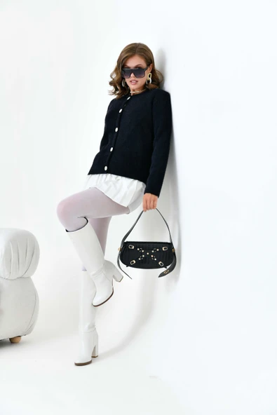 FTZ Women Kadın Düğme Detaylı Hırka  Siyah 20788 - 4