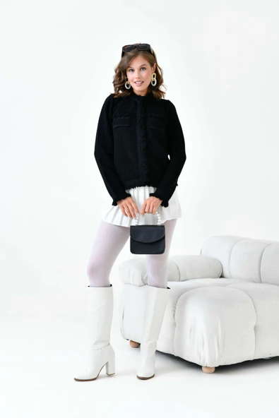 FTZ Women Kadın Sacak Detaylı Hırka  Siyah 20795 - Resim 4