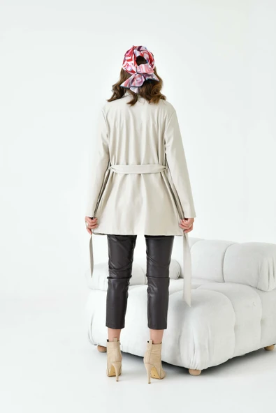 FTZ Women Kadın Deri Ceket  Beige 30917 - Resim 7
