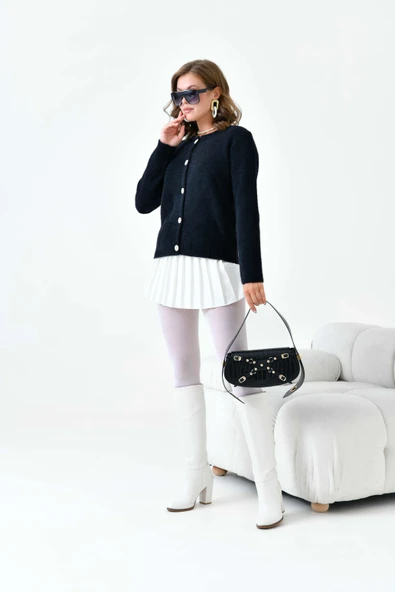 FTZ Women Kadın Düğme Detaylı Hırka  Siyah 20788 - 6