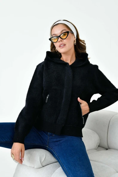 FTZ Women Kadın Kısa Cep Detaylı Hırka  Siyah 20780 - Resim 3