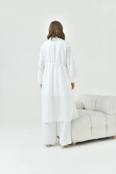 FTZ Women Kadın Kesme Jakar Üçlü Takım  Ekru 30847 - Resim 7