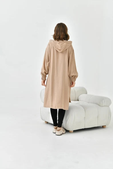 FTZ Women Kadın Fermuarlı Kapişonlu Kap  Sütlü Kahve 30754 - 7