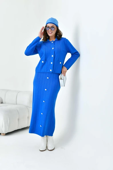 FTZ Women Kadın Düğmeli İkili Takım  Saks Mavi 20712