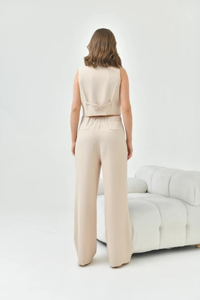 FTZ Women Kadın Simli Crep Yelekli Takım  Taş 30851 - Resim 7