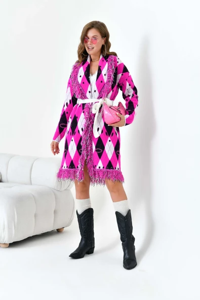 FTZ Women Kadın Baklava Desenli Giyçık  Fuşya 20519 - Resim 4