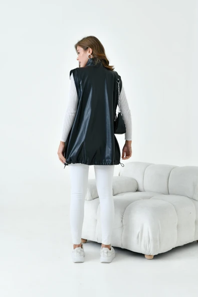 FTZ Women Kadın Deri Yelek  Siyah 30926 - 7
