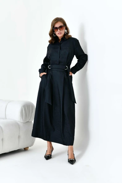 FTZ Women Kadın Etekli Parlak Takım  Siyah 30870 - Resim 6