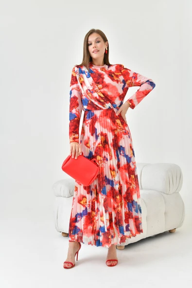 FTZ Women Kadın Desenli Elbise  Mercan 30842 - Resim 6