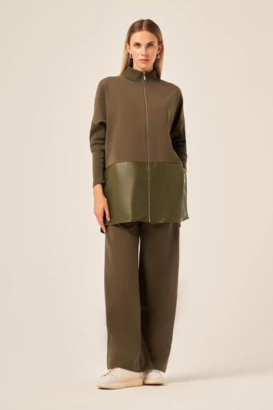 FTZ Women Kadın Deri İki İp Takım  Haki 30949 - Resim 5