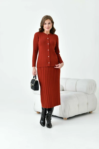 FTZ Women Kadın Pileli İkili Takım  Kiremit 20680 - Resim 6