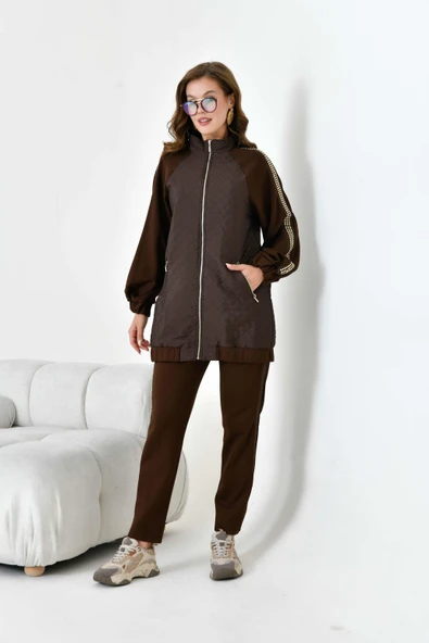 FTZ Women Kadın Kapitone Detay Takım  Kahve 30910 - Resim 2