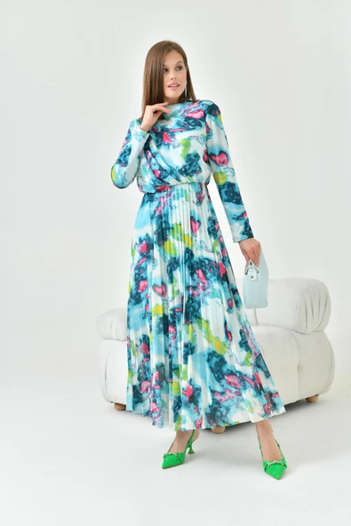 FTZ Women Kadın Desenli Elbise  Mint 30842 - Resim 5