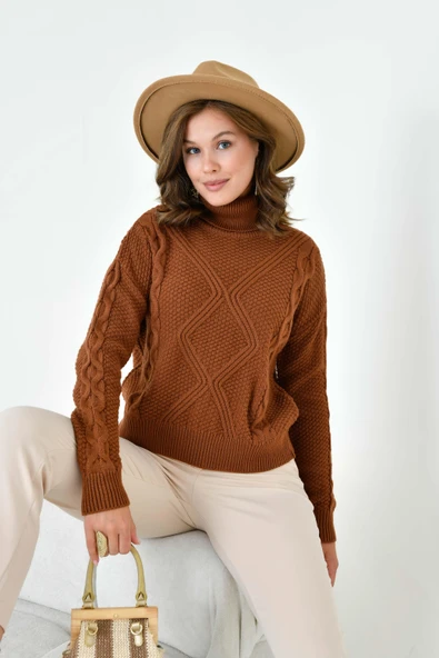 FTZ Women Kadın Pirinç Örgü Kazak  Bakır 20909 ürün görseli