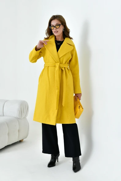 FTZ Women Kadın Geniş Yaka Kaban  Sarı 30627 ürün görseli