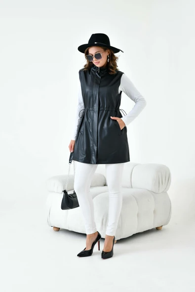 FTZ Women Kadın Deri Yelek  Siyah 30927 - 5