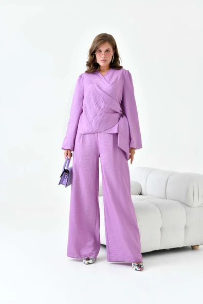 FTZ Women Kadın Pantolonlu Simli Takım  Lila 30863 - 5