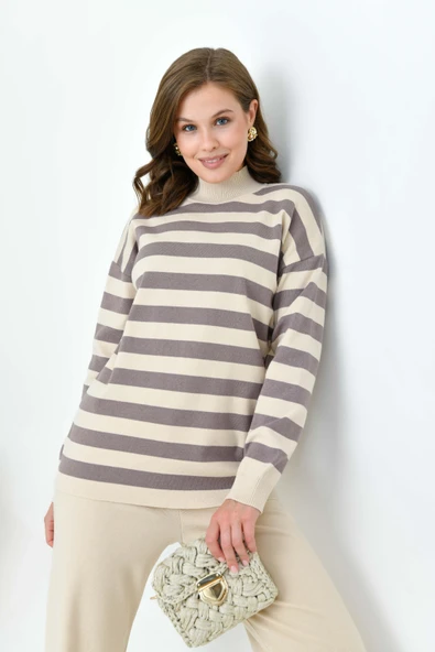 FTZ Women Kadın Çizgili İkili Takım  Bej 20796 - Resim 6