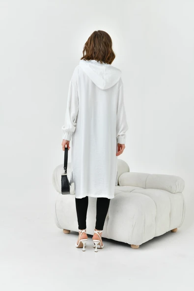 FTZ Women Kadın Fermuarlı Kapişonlu Kap  Ekru 30754 - Resim 7