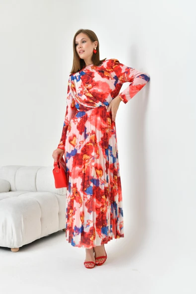 FTZ Women Kadın Desenli Elbise  Mercan 30842 - 2