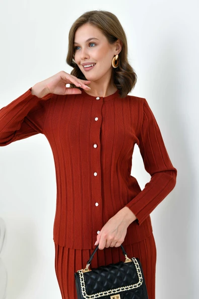 FTZ Women Kadın Pileli İkili Takım  Kiremit 20680 - Resim 4