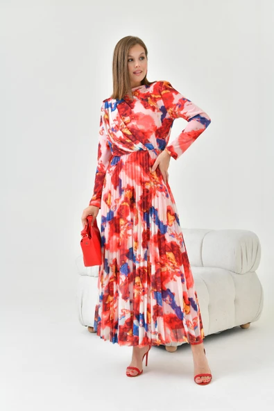 FTZ Women Kadın Desenli Elbise  Mercan 30842