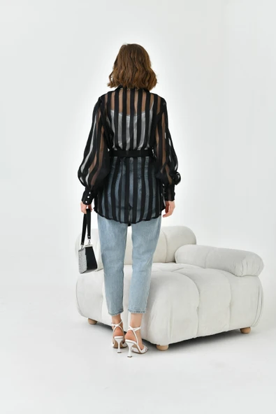 FTZ Women Kadın Desenli Organze Kap  Siyah 30738 - Resim 7