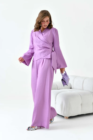 FTZ Women Kadın Pantolonlu Simli Takım  Lila 30863 - 2