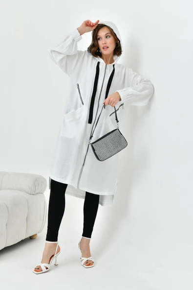 FTZ Women Kadın Fermuarlı Kapişonlu Kap  Ekru 30754 ürün görseli 1