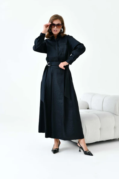 FTZ Women Kadın Etekli Parlak Takım  Siyah 30870 - Resim 5