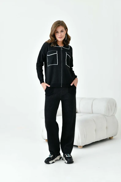 FTZ Women Kadın Çizgili İkili Takım  Siyah 20664 - Resim 5