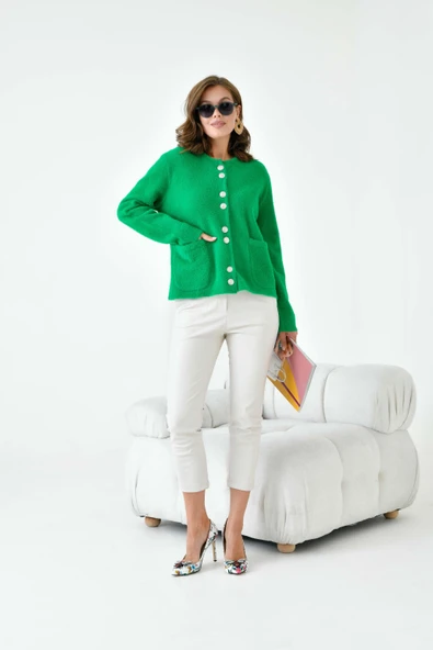 FTZ Women Kadın Düğme Detaylı Sakal Hırka  Yeşil 20843 - 5