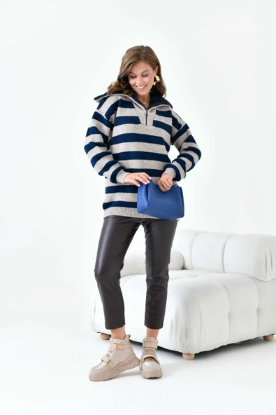 FTZ Women Kadın Çizgi Detaylı Kazak  Taş 20726 - Resim 5